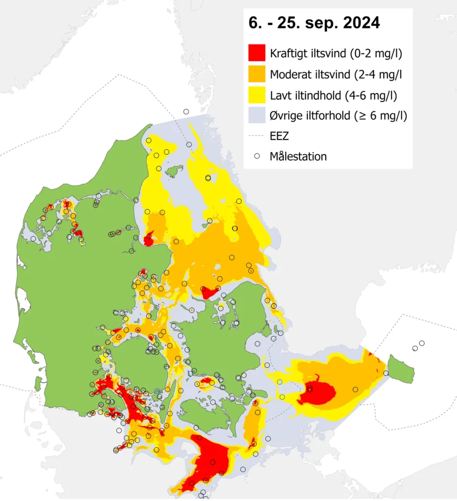 Kort over iltsvind i Danmark